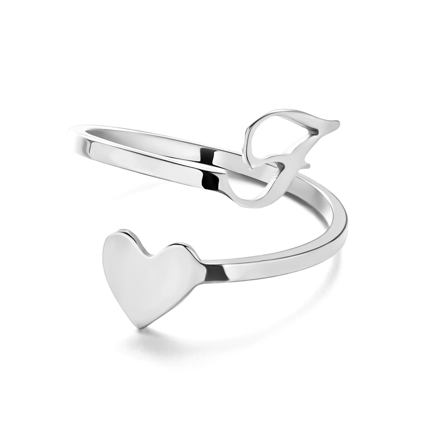 Womens Initial Letter Ring Adjustable Stainless Steel Heart Design 3D Open Heart Electroplated Fashionable Chic