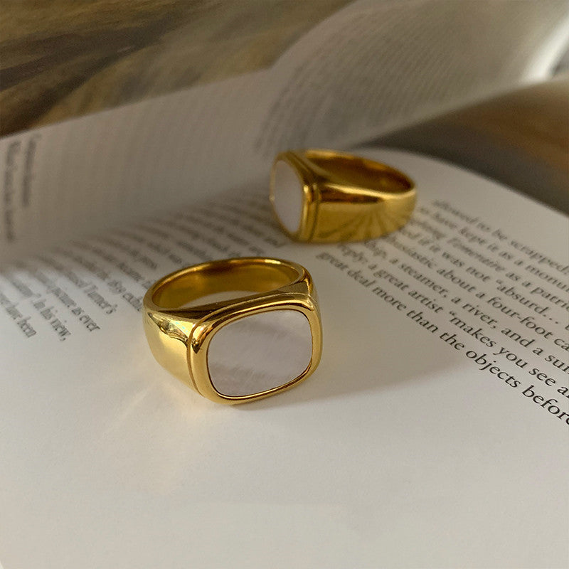 Golden Square Ring For Women Stainless Steel Hypoallergenic Long Lasting Color Exquisite Jewelry Elegant Style