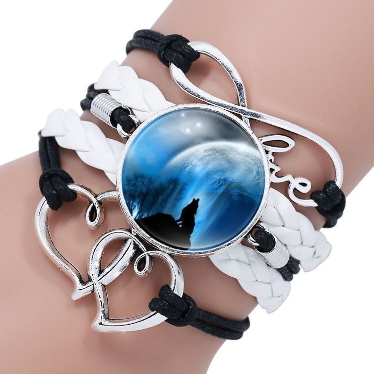 Leather Wolf Bracelet With Crystals And European Charms Adjustable Fashion Jewelry For Women Everyday Use Gift