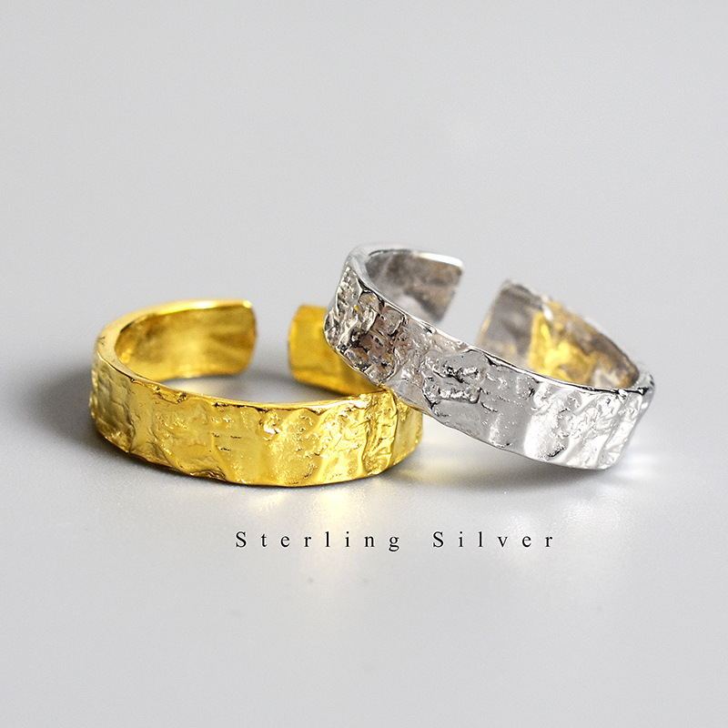 Sterling Silver S925 Irregular Foil Pattern Ring Handcrafted Finger Band Statement Jewelry For Women Men Rings