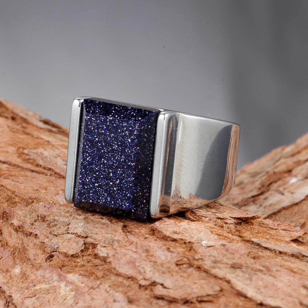 Titanium Steel Ring With Black Gemstone Geometric Vintage Electroplated Band For Men Durable Everyday Wear Now