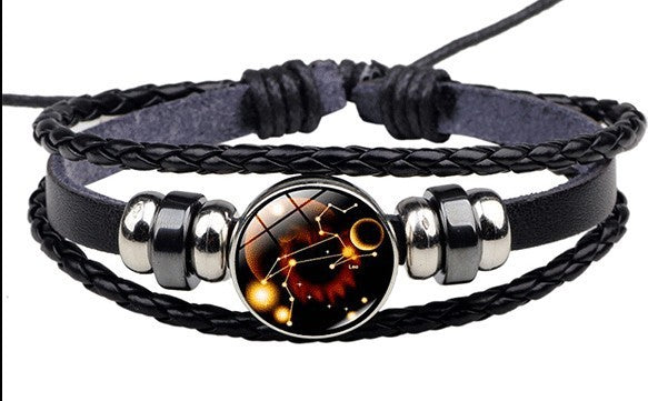 Couples Woven Leather Bracelet Vintage Constellation Design Zodiac Gift For Anniversary Travel Keepsake Gift Box Ready