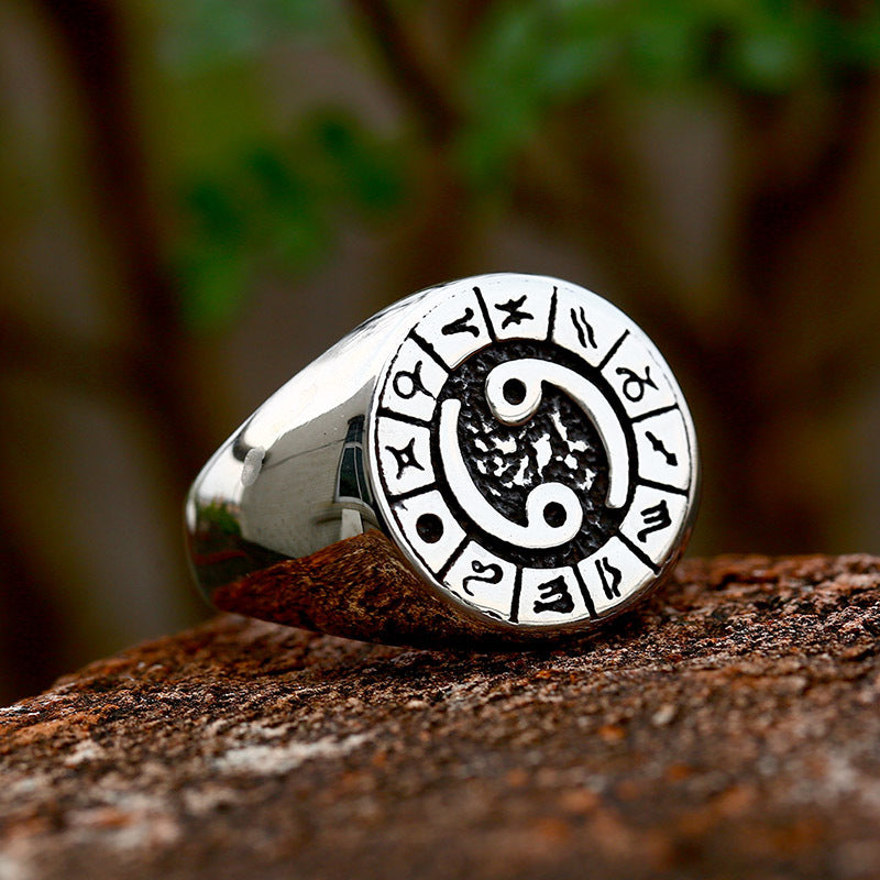 Men Titanium Steel Ring 12 Constellation Zodiac Design Polished Durable Unisex Jewelry For Everyday Wear Handcrafted