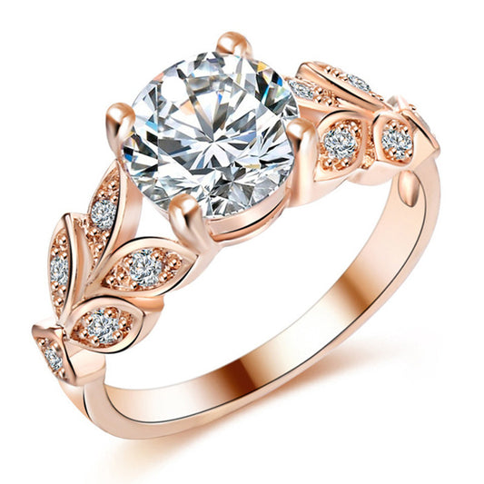 Leaf Zircon Inlaid Alloy Bracelet Ring Jewelry For Women