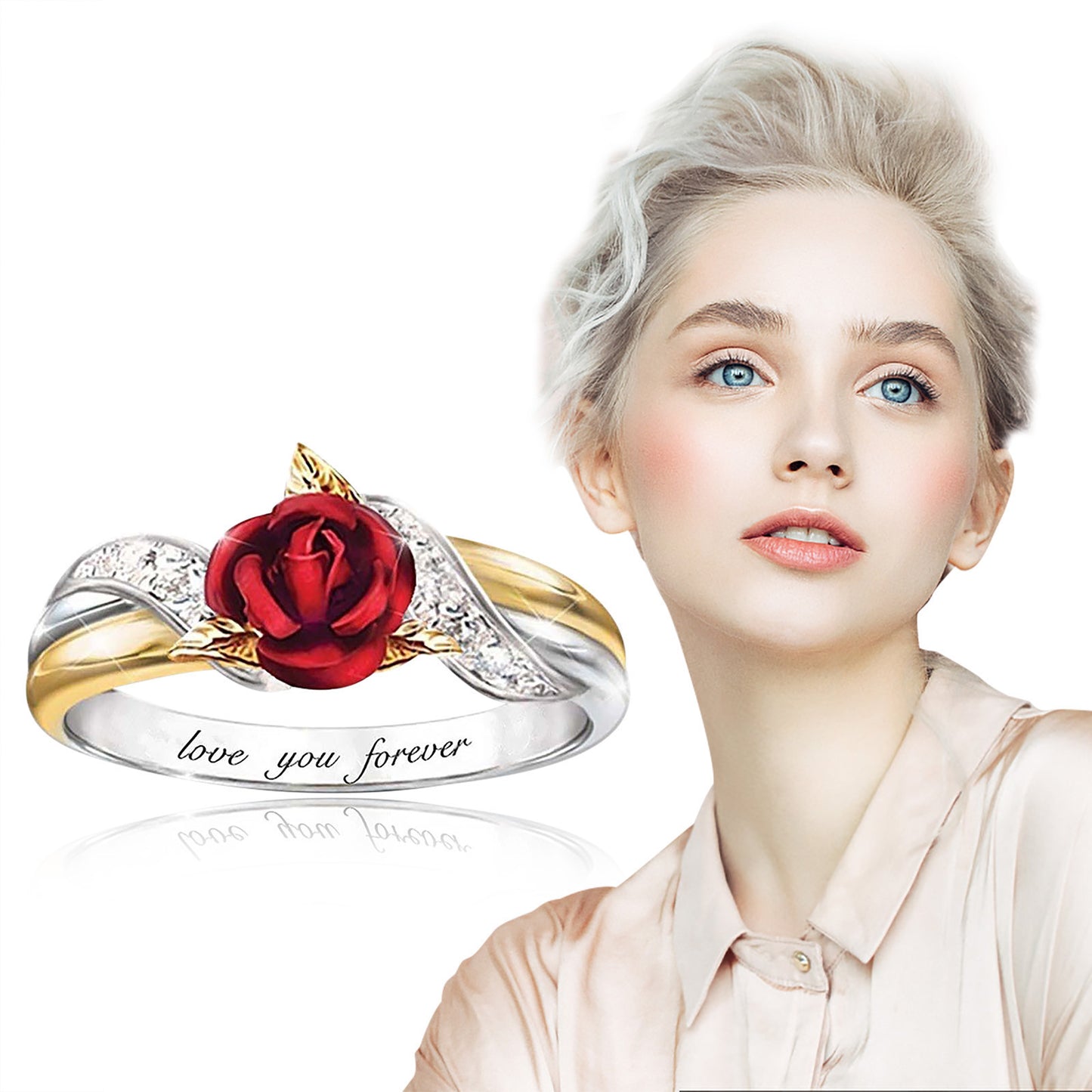 Womens Flower Ring Alloy Electroplated Floral Design Ring With Sparkling Diamonds Wedding Ring Elegant Giftbox