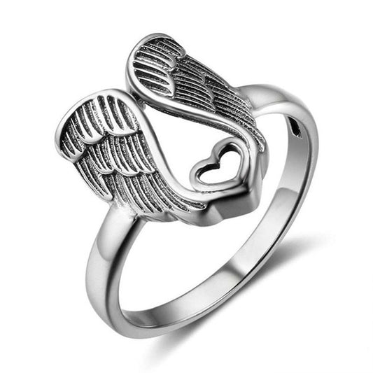 Vintage Angel Wings Heart Ring Alloy Electroplated Openwork Jewelry For Women Wedding Gift Elegant Jewelry Piece