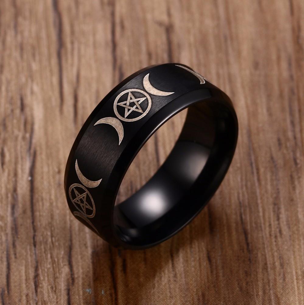Stainless Steel Triple Moon Goddess Ring 8mm Face Width 6g Lightweight Jewelry Minimalist Boho Jewelry Everyday