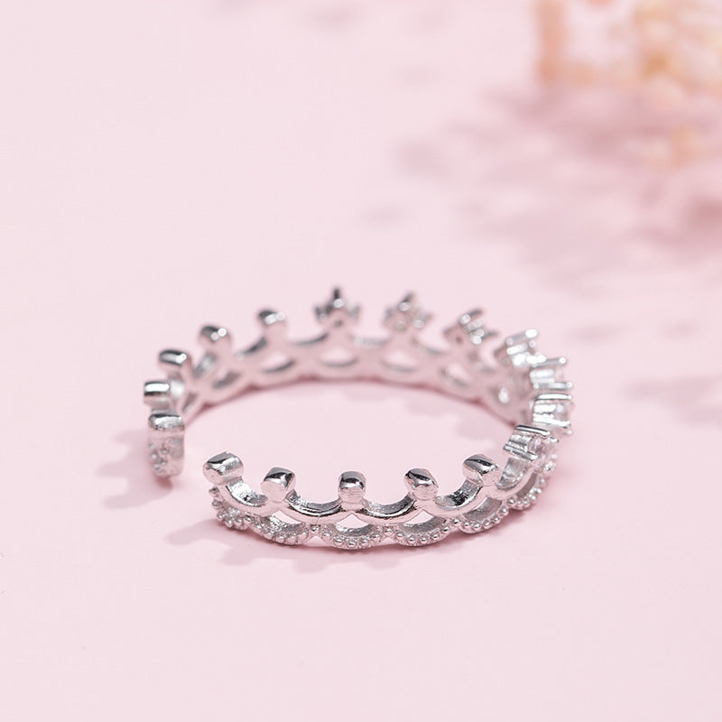 Sterling Silver Crown Ring With Gems Electroplated Gift For Birthday Women Individually Packed Jewelry Giftbox