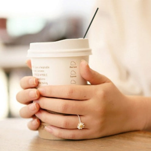 Open Geometric Ring Adjustable Daisy And Sunflower Design S925 Silver Ring For Delicate Everyday Wear Everyday