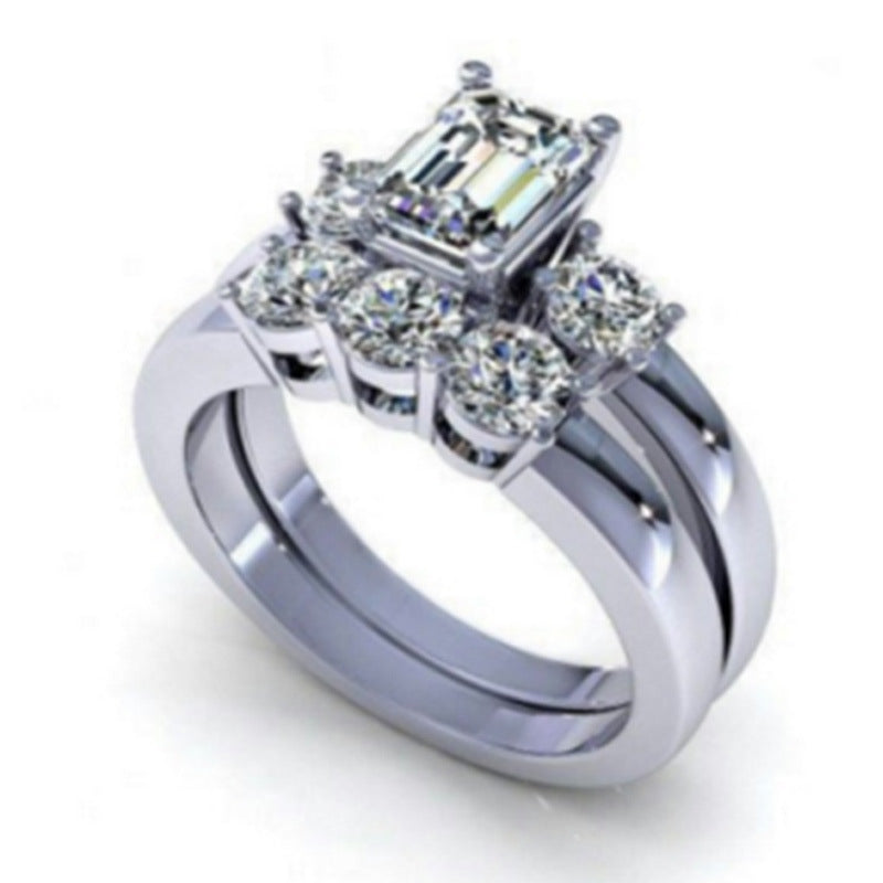 Zircon Ring Gold Plated Copper Couple Engagement Wedding Band GeometricDesign Durable Anniversary Gift Jewelry