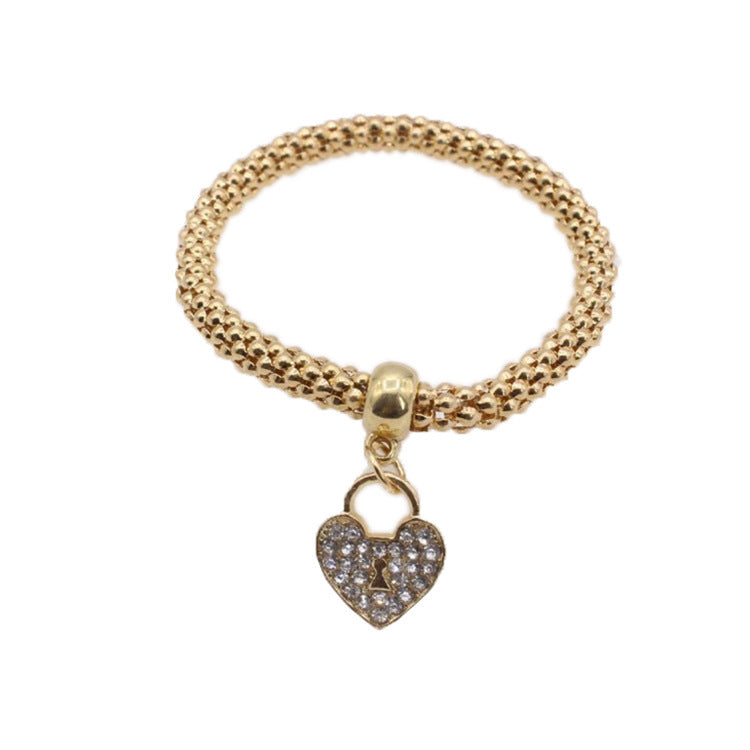 Women Alloy Thick Chain Bracelet Set Electroplated Gemstone Bangle Gift Gold Silver Anniversary Celebration Joy