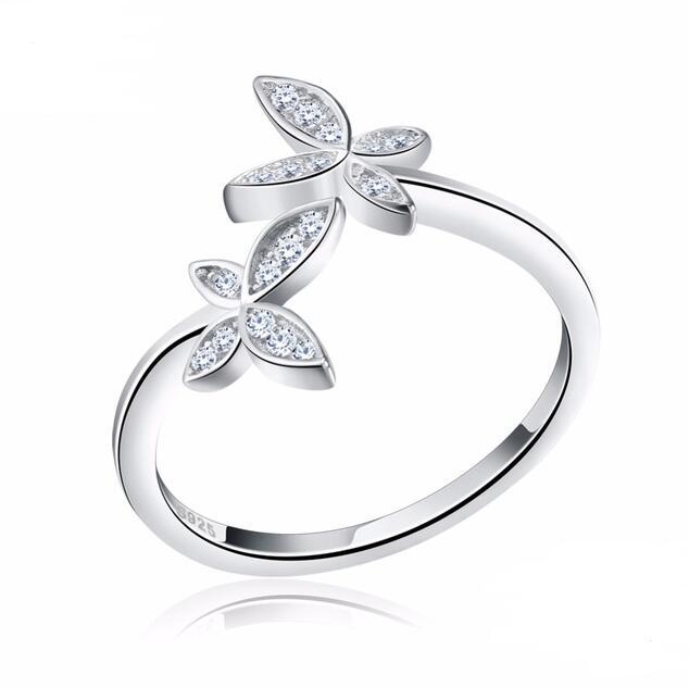 Womens Adjustable 925 Sterling Silver Ring With Flower Design And Cubic Zirconia For Anniversary Gifts For Her