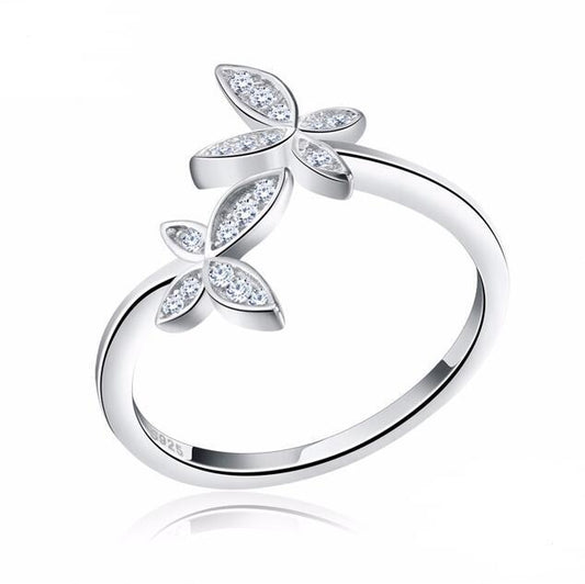 Womens Adjustable 925 Sterling Silver Ring With Flower Design And Cubic Zirconia For Anniversary Gifts For Her