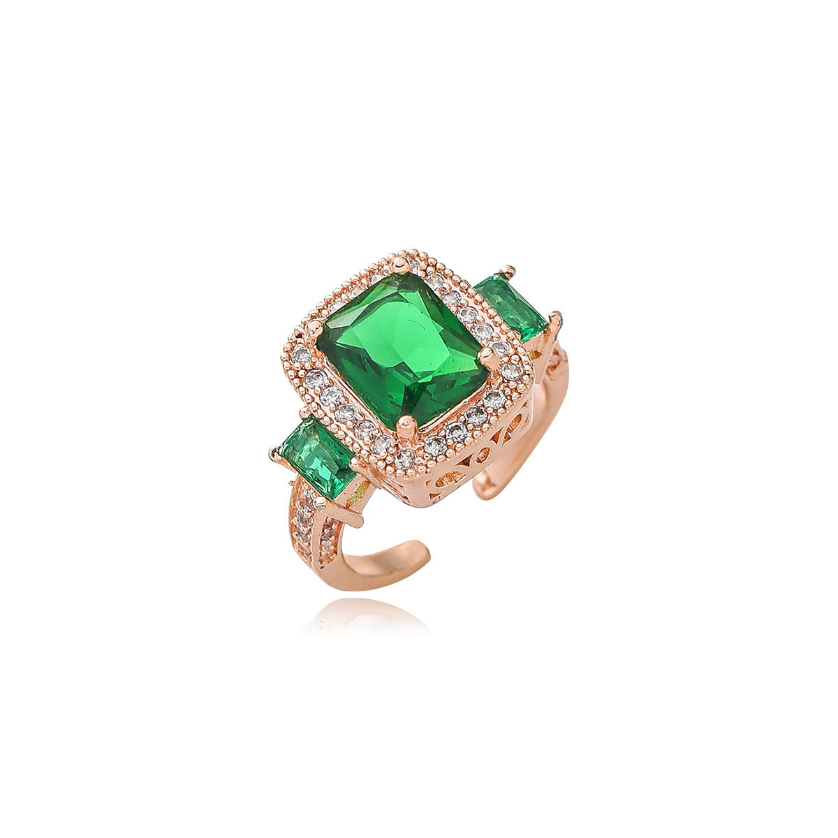 Green Crystal Ring Adjustable Gold Plated Zircon Jewelry For Women Geometric Statement Elegant Fashion Jewelry