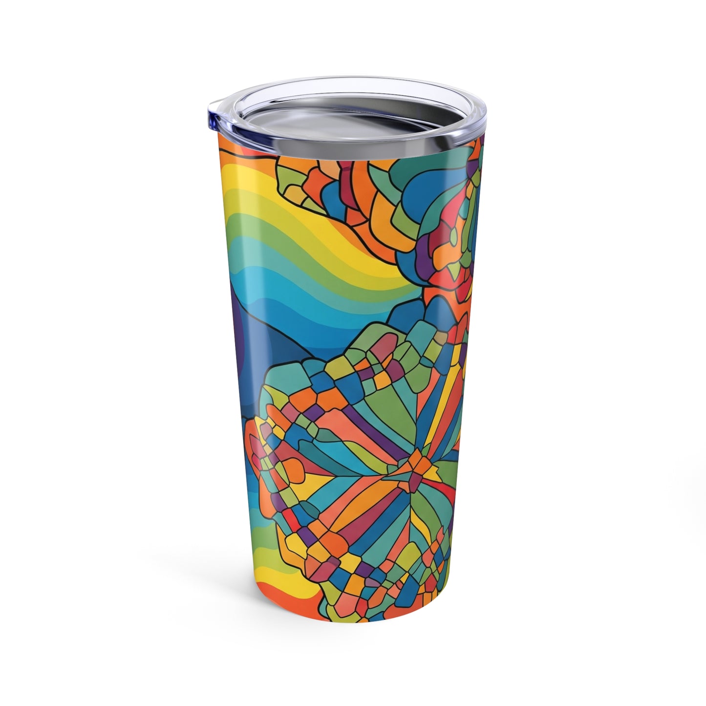 20 Ounce Stainless Steel Tumbler With Printed Artwork Double Wall Vacuum Insulation Spill Resistant Travel Mug