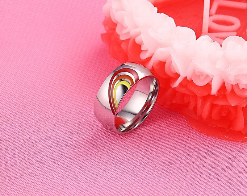 Rainbow Titanium Steel Couple Ring Geometric Lovers European American Style Epoxy Processing Material Titanium