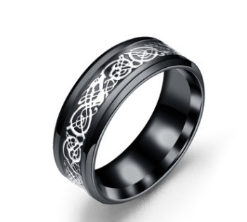 Mens Ring Stainless Steel Band With Geometric Dragon Design Silver Gold Finish Statement Ring Jewelry Everyday
