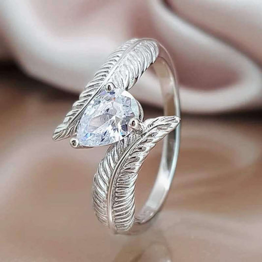 Leaf Ring Copper Plated Silver Alloy With Gemstone Inlay Creative Design Fashion Jewelry Gift For Her Classics