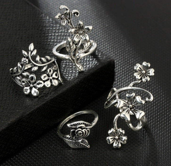 Flower Ring Set Plated Alloy Floral Rings European Design Unisex Jewelry For Women And Men Pure Bold Nova Chic