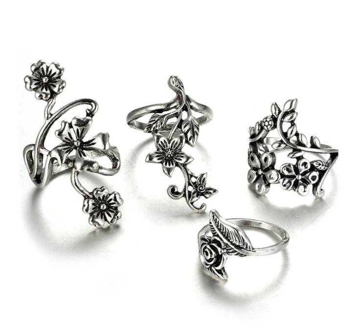 Flower Ring Set Plated Alloy Floral Rings European Design Unisex Jewelry For Women And Men Pure Bold Nova Chic
