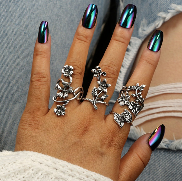 Flower Ring Set Plated Alloy Floral Rings European Design Unisex Jewelry For Women And Men Pure Bold Nova Chic