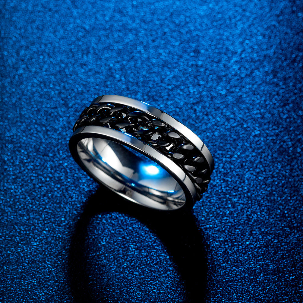 Mens Titanium Steel Chain Ring Geometric Ring Individually Packed Ideal For Birthday Holiday Or Business Gifts