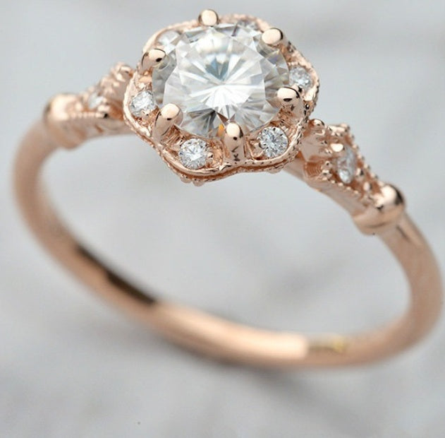 Heart And Eight Arrows Six Prong Engagement Ring Plated 14K Jewelry For Women European And American Style Ring