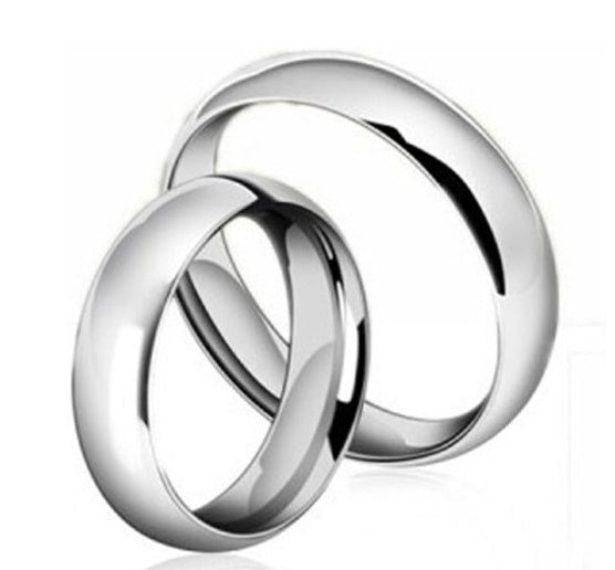 Unisex Stainless Steel Couple Ring Set U Shape Band With Smooth Finish 4mm Wide Silver Tone Rings For Him And Her