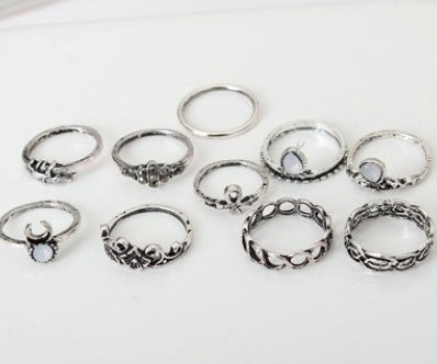 Womens Retro Carved Alloy Ring Set Twist Flower Design