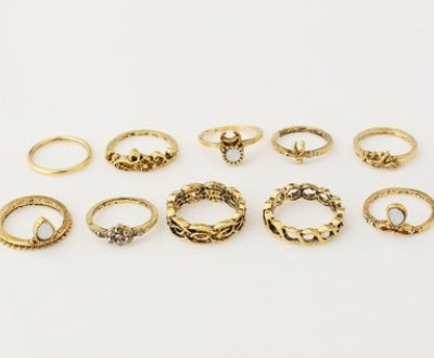 Womens Retro Carved Alloy Ring Set Twist Flower Design