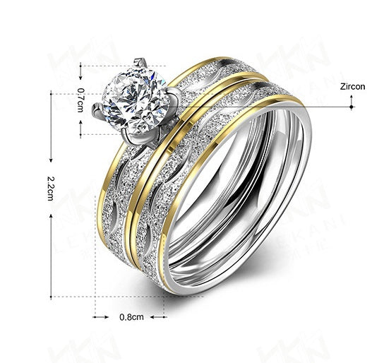 Womens Zircon Rings Set 316L Stainless Steel Double Layer Bridal Ring Round Shape Elegant Design Special Occasions
