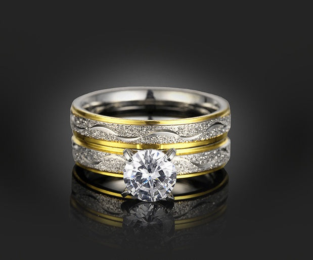 Womens Zircon Rings Set 316L Stainless Steel Double Layer Bridal Ring Round Shape Elegant Design Special Occasions