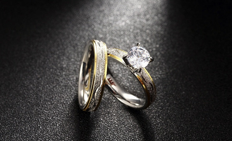 Womens Zircon Rings Set 316L Stainless Steel Double Layer Bridal Ring Round Shape Elegant Design Special Occasions