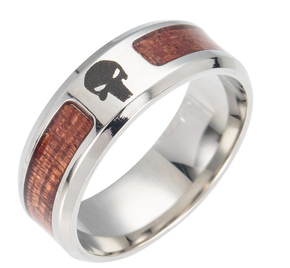 Mens Stainless Steel Ring With Solid Wood Inlay Tree Of Life Cross Masonic Design Durable Unisex Jewelry Craft
