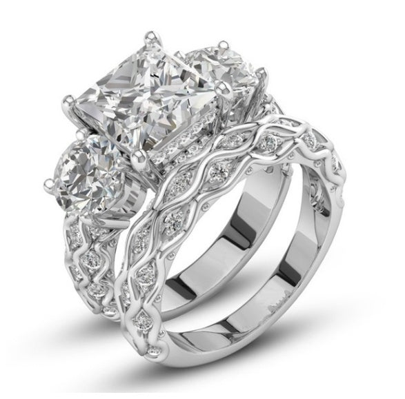 Couples Zircon Ring Copper Plated Silver Engagement Band