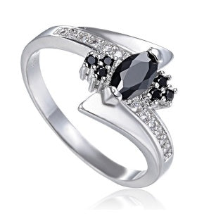 White Gold Filled Zircon Crystal Black Diamond Ring Sizes 6 7 8 9 10 11 Elegant Accessory With Cubic Zirconia Sparkle