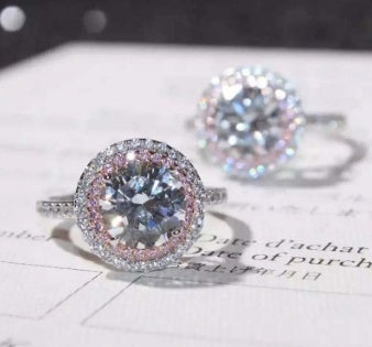 Full Diamond Micro Inlaid Zircon Plated White Gold Double-layer Round Simulation Diamond Ring Female US Version Of The Wedding Ring