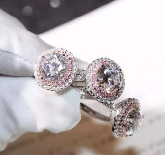 Full Diamond Micro Inlaid Zircon Plated White Gold Double-layer Round Simulation Diamond Ring Female US Version Of The Wedding Ring