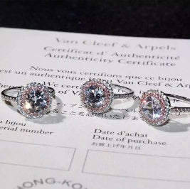 Full Diamond Micro Inlaid Zircon Plated White Gold Double-layer Round Simulation Diamond Ring Female US Version Of The Wedding Ring