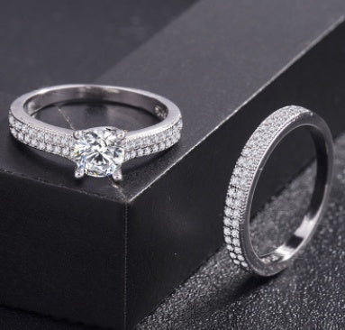 Women Engagement Ring White Gold Plated Micro Set Artificial Gemstone Geometric Wedding Band Anniversary Gifts