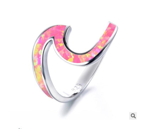 Ocean Wave Fire Opal Ring For Women 925 Sterling Silver Birthstone Beach Ring With Elegant Silvery Finish Glow