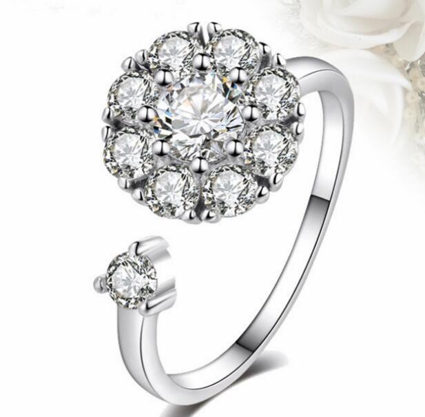 Rotating Fidget Ring Zircon Inlaid Geometric Spinner Jewelry Copper Plated Durable For Stress Relief Smooth Spin Action