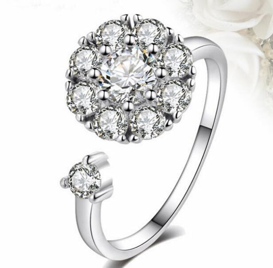 Rotating Fidget Ring Zircon Inlaid Geometric Spinner Jewelry Copper Plated Durable For Stress Relief Smooth Spin Action