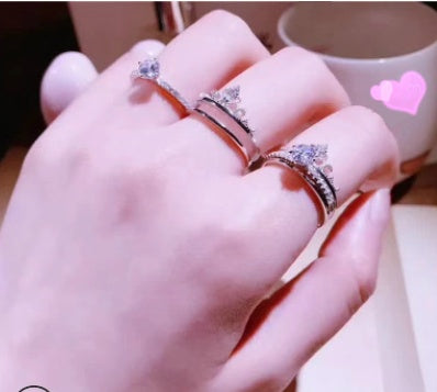 Crown Ring White Gold Zircon Engagement And Wedding Band With Open Design Fashion Jewelry For Her Lustre Shine