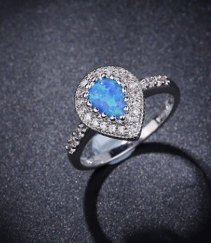 Elegant Water Drop Opal Ring Exquisite Zinc Alloy Design Adds Sparkle Charm Fashion Jewelry For Women As Shown