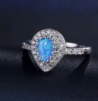 Elegant Water Drop Opal Ring Exquisite Zinc Alloy Design Adds Sparkle Charm Fashion Jewelry For Women As Shown