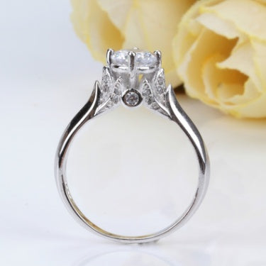 Womens Elegant Double Swan Diamond Zircon Ring White Copper Plated Jewelry For Marriage Engagement Anniversary