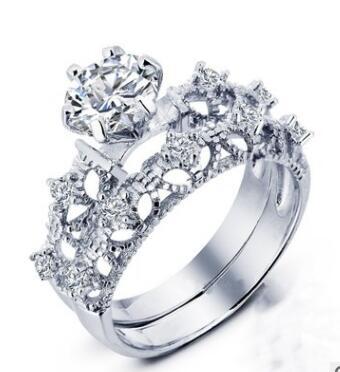 Womens Elegant Hollow Zircon Diamond Inlaid Ring Silver Tone Alloy Metal Jewelry Size Five To Twelve Free Ship