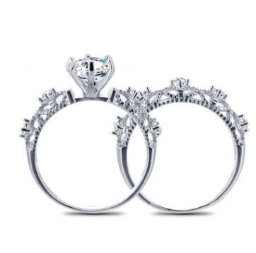 Womens Elegant Hollow Zircon Diamond Inlaid Ring Silver Tone Alloy Metal Jewelry Size Five To Twelve Free Ship