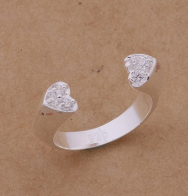 Sterling Silver Diamond Studded Opening Ring Purity Band With Silver Plated Finish Korean Version Purity Process